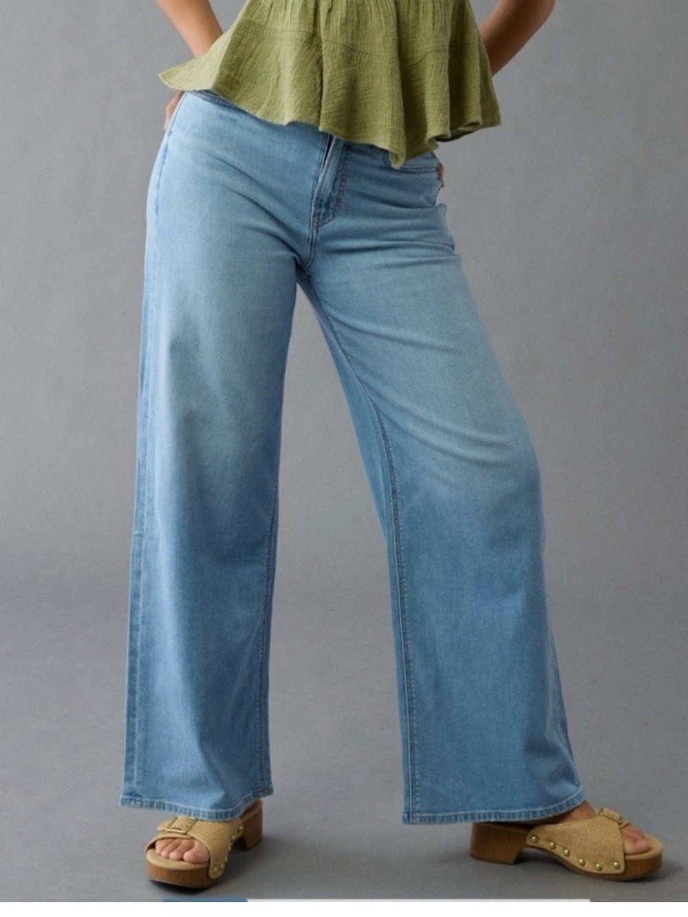 AE American Eagle Women's 16 R Curvy Dreamy Draped Baggy Wide Leg Jeans